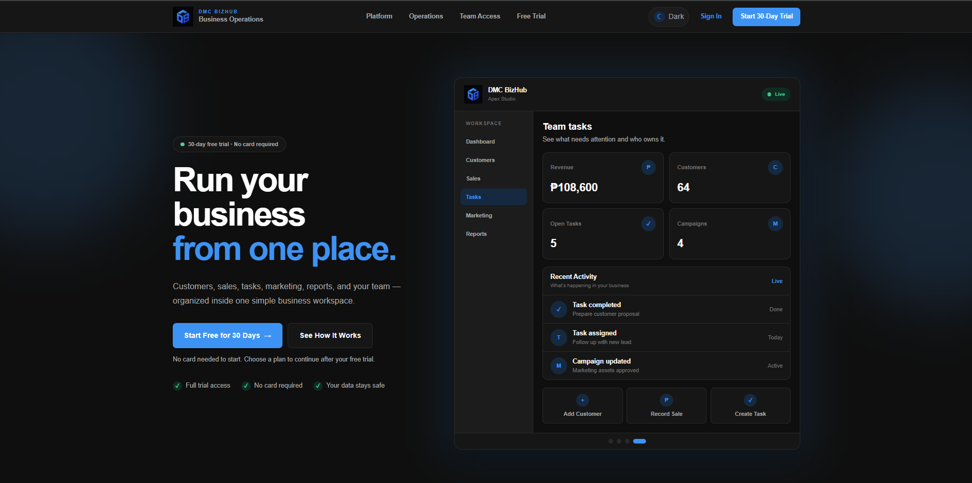 DMC BizHub business management dashboard preview